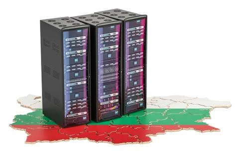 Data Center server racks in Bulgaria concept,  3D rendering Stock Illustration