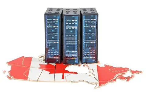 Data Center server racks in Canada concept, 3D rendering Data Center serve... Stock Photos