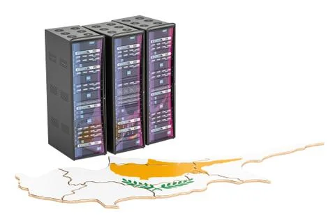 Data Center server racks in Cyprus concept,  3D rendering Stock Illustration