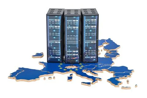 Data Center server racks in European Union concept, 3D rendering Stock Photos