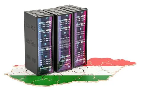 Data Center server racks in Hungary concept,  3D rendering 스톡 일러스트