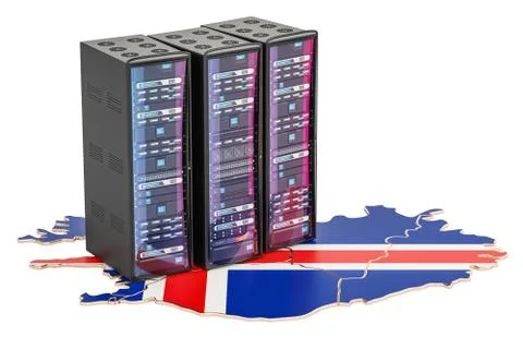 Data Center server racks in Iceland concept,  3D rendering Stock Illustration