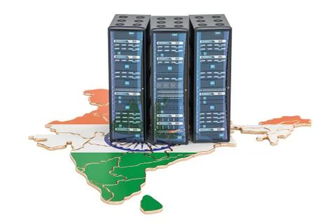 Data Center server racks in India concept, 3D rendering Stock Photos