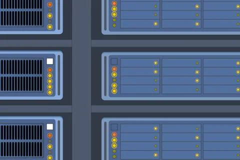 Data center server racks. Internet communication technology vector. Illustrazione stock