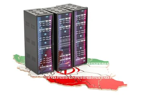 Data Center server racks in Iran concept,  3D rendering Stock Illustration