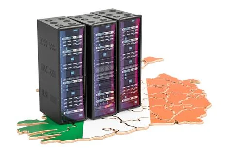 Data Center server racks in Ireland concept,  3D rendering Stock Illustration