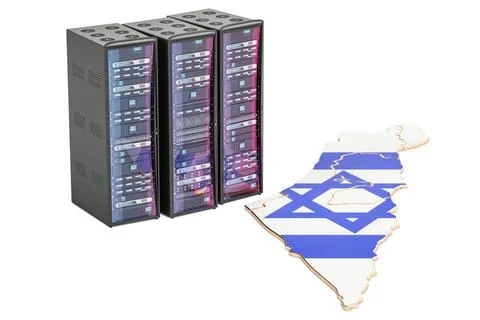 Data Center server racks in Israel concept, 3D rendering Data Center serve... Stock Photos