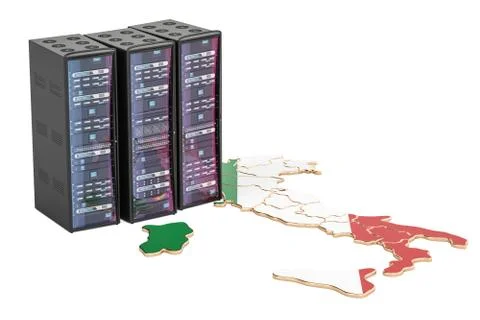 Data Center server racks in Italy concept,  3D rendering 스톡 일러스트