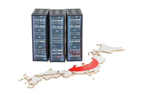 Data Center server racks in Japan concept, 3D rendering Data Center server... Stock Photos