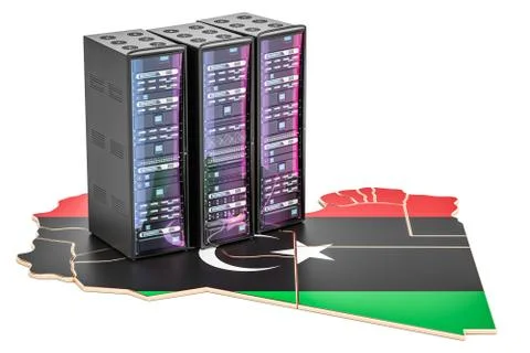 Data Center server racks in Libya concept,  3D rendering 스톡 일러스트
