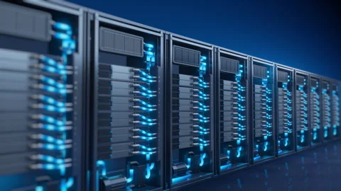 Data Center Server Racks With Liquid Cooling Tubes Video stock 346220883
