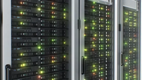 Data Center Server Racks Loop 3d Animation. Modern Server Room Close-up Stock Footage 308942439