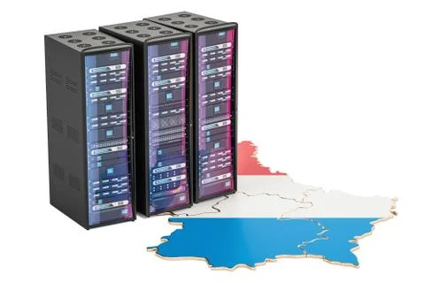 Data Center server racks in Luxembourg concept,  3D rendering Stock Illustration