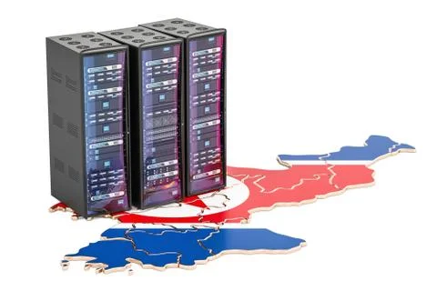 Data Center server racks in North Korea concept,  3D rendering Illustrazione stock