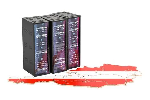 Data Center Server Racks in Österreich Konzept, 3D Rendering Data Center S.. Stock Photos