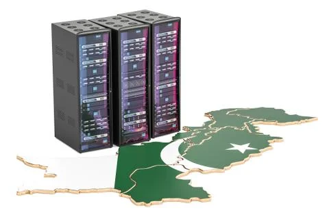 Data Center server racks in Pakistan concept,  3D rendering Stock Illustration