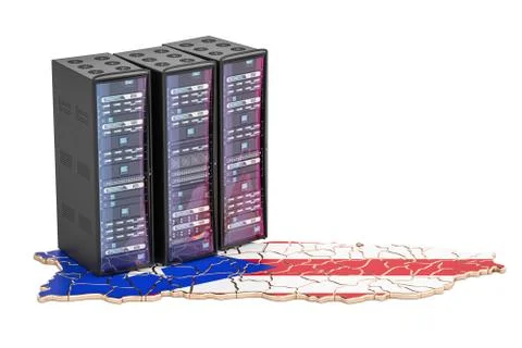 Data Center server racks in Puerto Rico concept,  3D rendering Stock Illustration