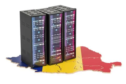Data Center server racks in Romania concept,  3D rendering Illustrazione stock