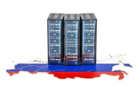Data Center server racks in Russia concept, 3D rendering Data Center serve... Stock Photos