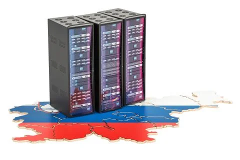 Data Center server racks in Slovenia concept,  3D rendering Stock Illustration