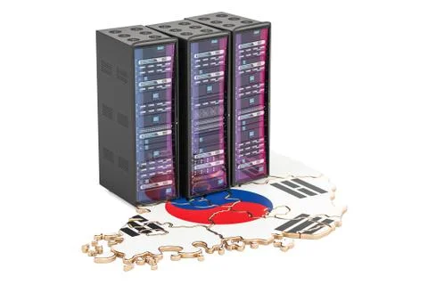 Data Center server racks in South Korea concept,  3D rendering Stock Illustration