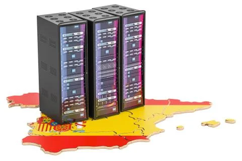 Data Center server racks in Spain concept,  3D rendering Stock Illustration