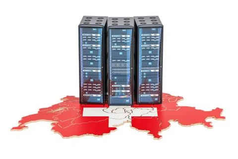 Data Center server racks in Switzerland concept,  3D rendering Stock Photos