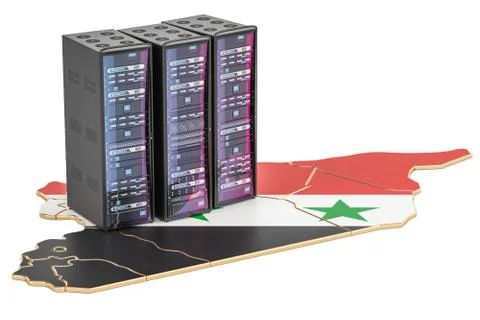 Data Center server racks in Syria concept,  3D rendering 스톡 일러스트