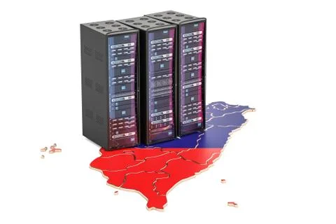 Data Center server racks in Taiwan concept,  3D rendering Stock Illustration