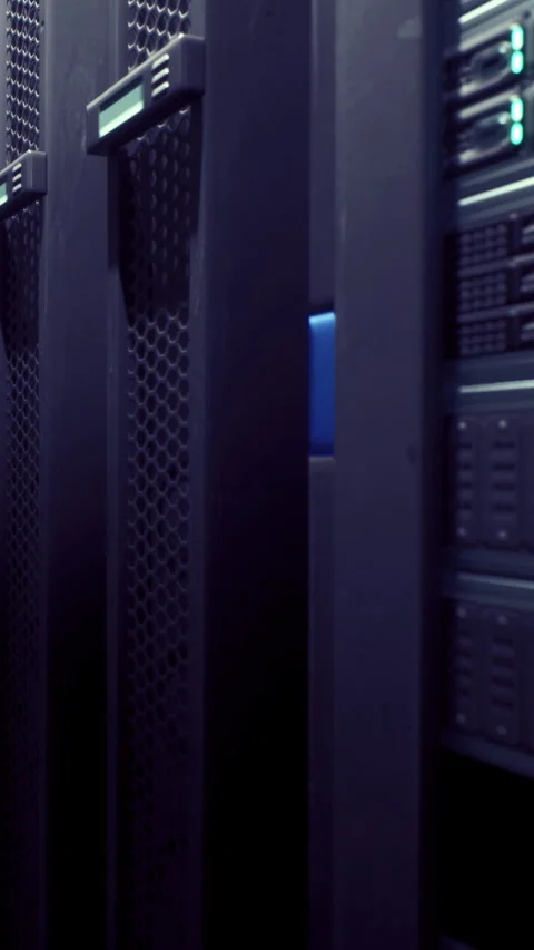 Data center with server racks in a technology environment during daytime Stock Footage 334175759