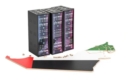 Data Center server racks in UAE concept,  3D rendering Stock Illustration