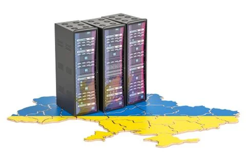 Data Center server racks in Ukraine concept,  3D rendering Stock Illustration