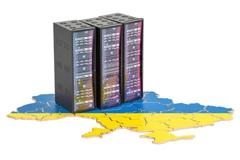 Data Center server racks in Ukraine concept, 3D rendering Data Center serv... Stock Photos