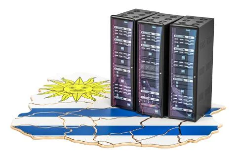 Data Center server racks in Uruguay concept,  3D rendering Stock Illustration