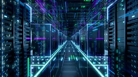 Data Center Server Racks with VFX Augmented 3D Visualizations Stock Footage 162924432