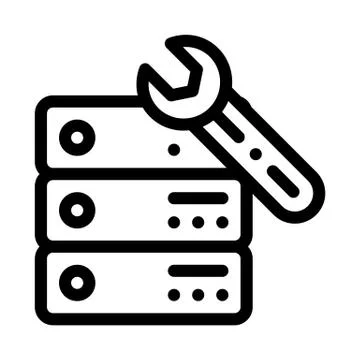 Data center server repair icon vector outline illustration Stock Illustration
