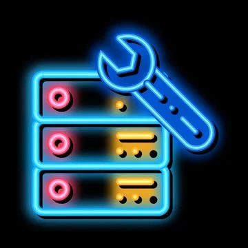 Data center server repair neon glow icon illustration Illustrazione stock