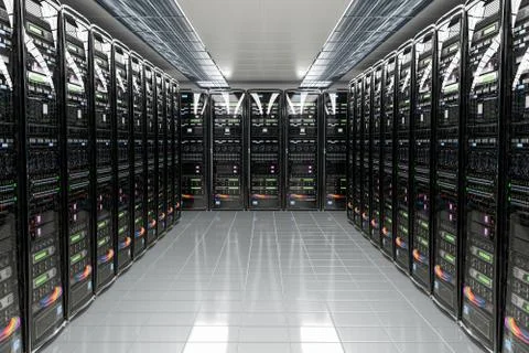 Data Center, Server Room. 3D rendering Stock Illustration