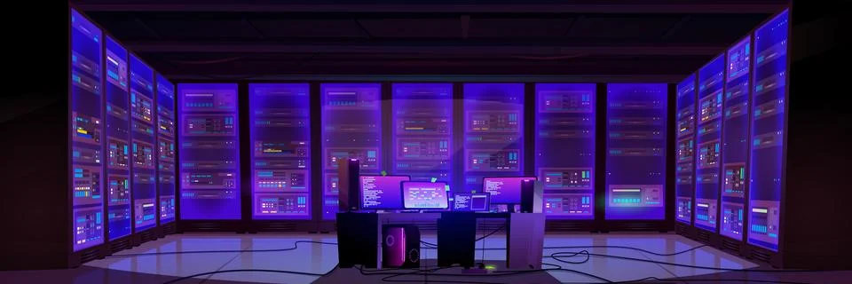 Data center server room interior Stock Illustration