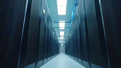 Data Center Server Room with Racks and Control Center 4K Stock-Footage 347071170