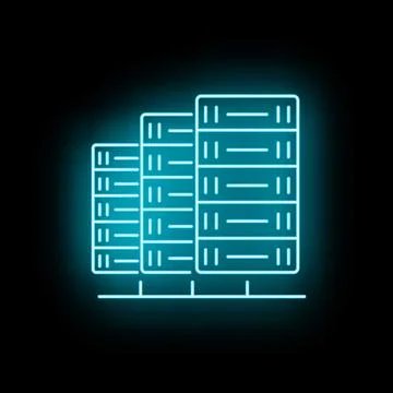 Data center server stacks glowing neon blue Stockillustratie