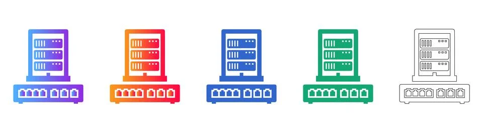 Data Center Server Unit Icon Collection Stock Illustration