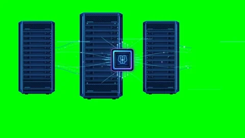 Data center servers with AI processor graphic Stock Footage 347904803