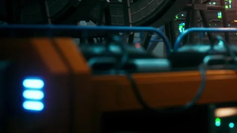Data center with servers and cables in a technology environment during night Stock Footage 344968301