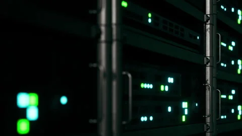 Data center with servers and lights in a technology hub Stock Footage 342046078