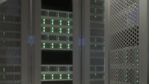 Data center with servers and network equipment in operation Stock Footage 344098603