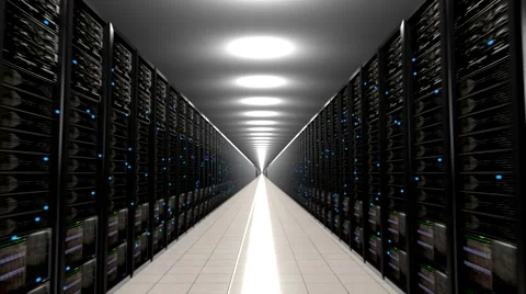 Data center servers endless corridor loop centre 4K Stock Footage