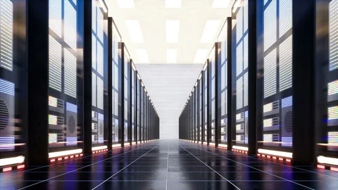 Data center with servers in a large room Stock Footage 93782297