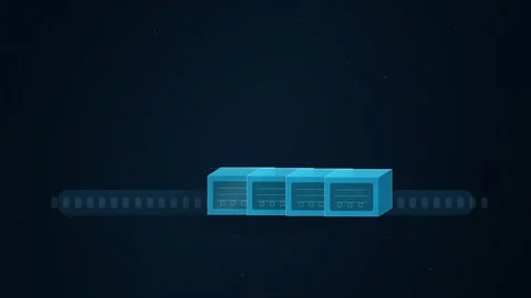 Data Center Servers Moving Along a Conveyor Belt Symbolizing Seamless Infor.. Stock Footage 347362169