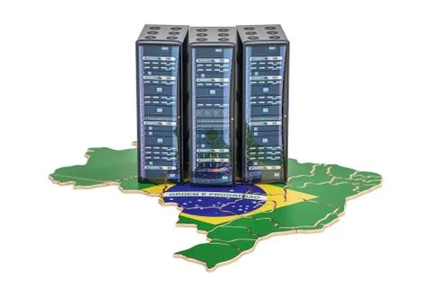 Data Center servers rack in Brazil concept,  3D rendering Stock Illustration